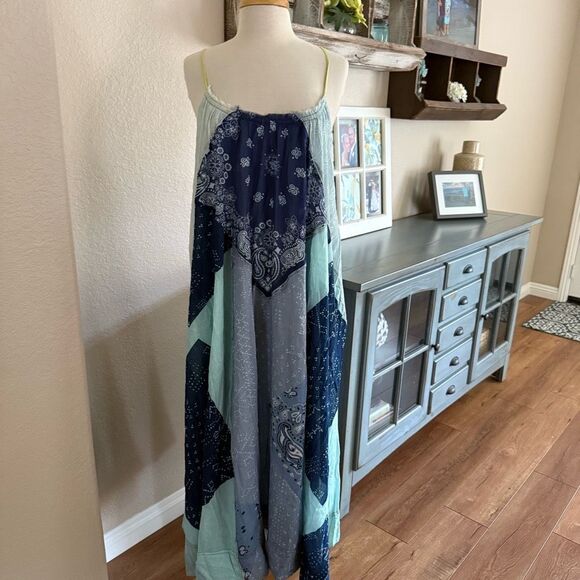 NWT Free People Womens Patchwork Halter Happy Days Maxi Dress Indigo Combo M/L - Picture 7 of 16